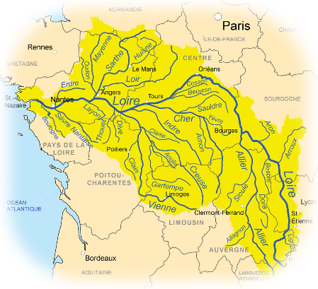 Carte du fleuve Loire et ses affluents