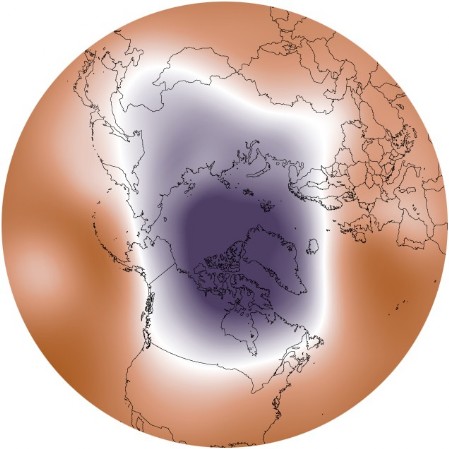 Position typique du vortex polaire dans l'hémisphère nord